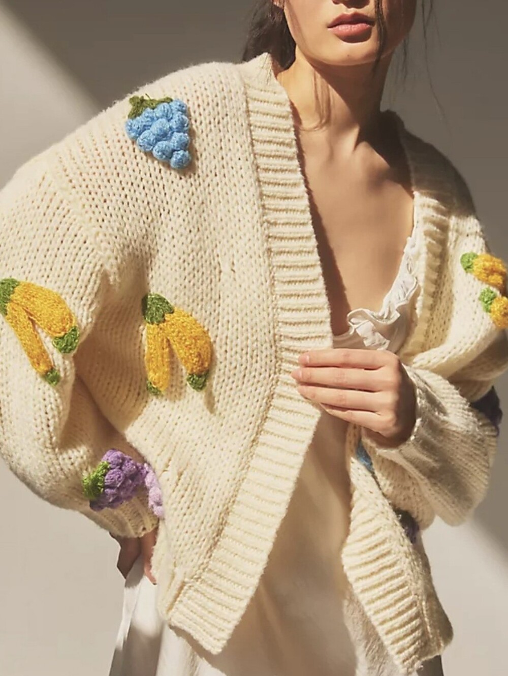 Anthropologie Maeve 3D Applique Fruit Icon Knit Open Cardigan Swewter Sz.OS